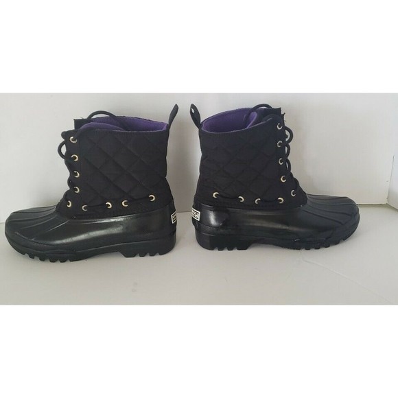 Sperry Top-Sider Black Quilted Waterproof Duck Boots Purple Fleece Lined sz 5 - Picture 5 of 9